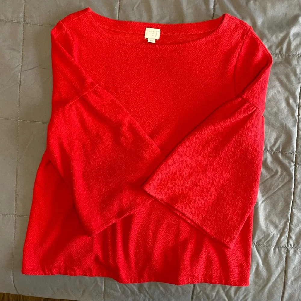 A New Day Women’s XL Red Bell 3/4 Sleeve Peplum Shirt Valentine’s Christmas - Picture 4 of 8